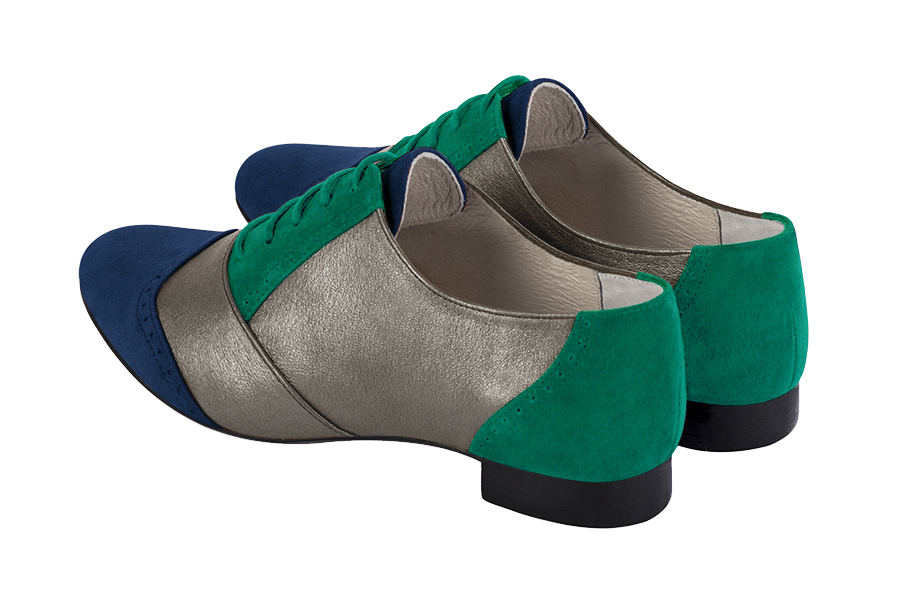 Navy blue, taupe brown and emerald green women's fashion lace-up shoes.. Rear view - Florence KOOIJMAN